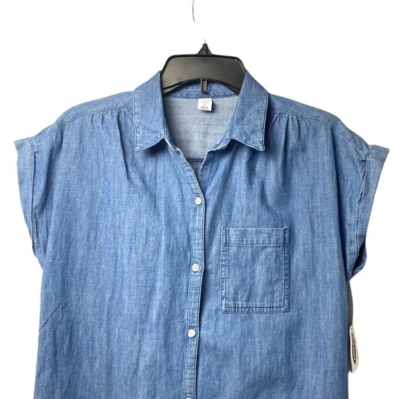Old Navy Chambray Cuffed Cap-Sleeve Shirt Dress Medium Wash Blue Sz Small Petite - Picture 8 of 14